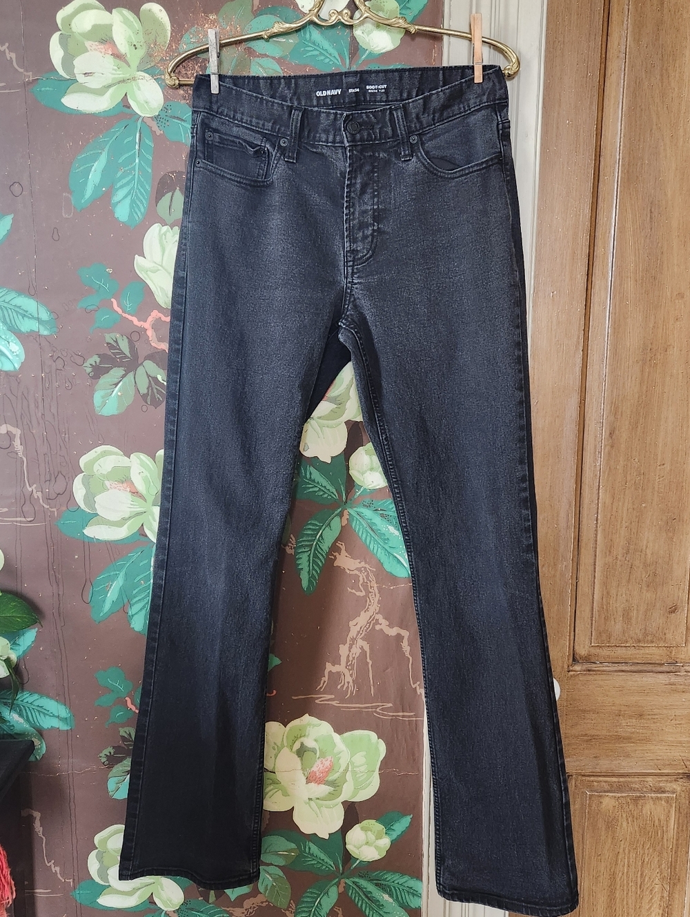 Old Navy Black Bootcut Jeans Mens 31x34 Built-In Flex Stretch Dark Wash Classic